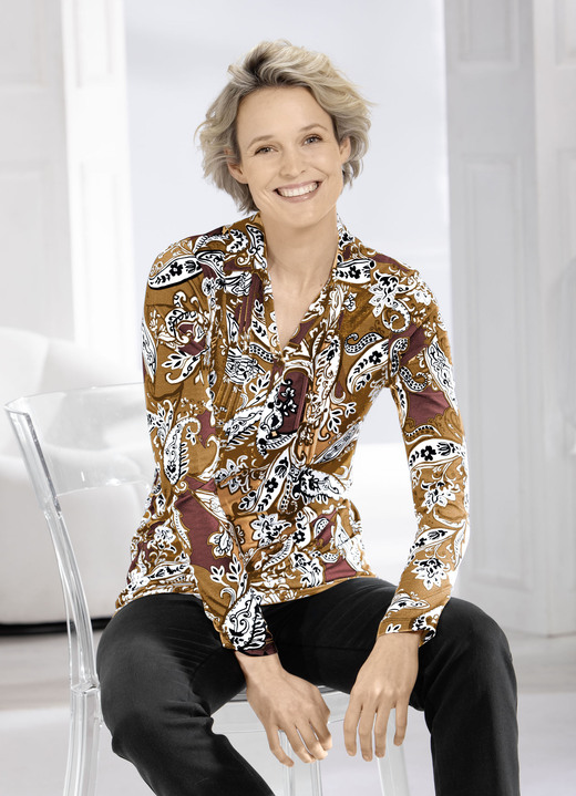 Lange mouw - Poloshirt met bies in 2 kleuren, in Größe 036 bis 054, in Farbe BRUIN-CHOCOLADEBRUIN Ansicht 1