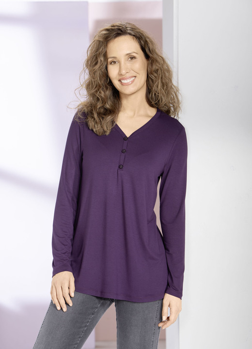 Tunieken - Overhemd tuniek met korte knoopsluiting Tunieken - Overhemd tuniek met korte knoopsluiting, in Größe 036 bis 054, in Farbe AUBERGINE