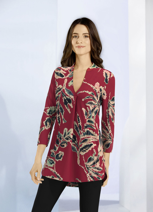 Blouses & tunieken - Overhemdtuniek met mooie decoratieve plooien Blouses & tunieken - Overhemdtuniek met mooie decoratieve plooien, in Größe 036 bis 054, in Farbe BORDEAUXZAND