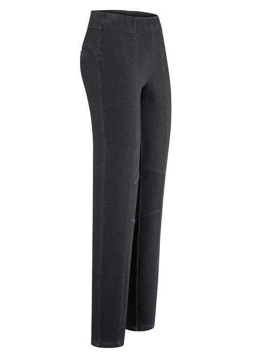 Broeken met elastische band - jersey broek in denim look Broeken met elastische band - jersey broek in denim look, in Größe 018 bis 052, in Farbe SCHWARZ