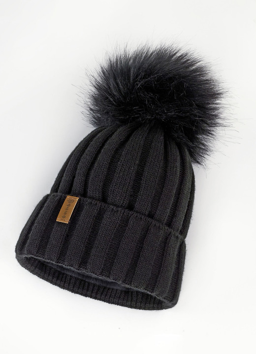 Mutsen & hoeden - Trendy dameshoed met brede manchet en imitatiebont pompon Mutsen & hoeden - Trendy dameshoed met brede manchet en imitatiebont pompon, in Farbe ZWART