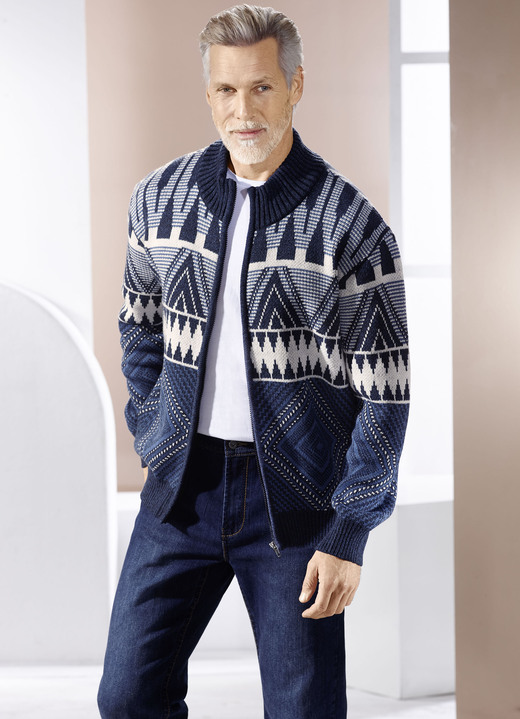 Gebreide jassen - Jas met jacquardmotief Gebreide jassen - Jas met jacquardmotief, in Größe (M 48/50) bis XXL (60/62), in Farbe MARINE ECRU BLAUW
