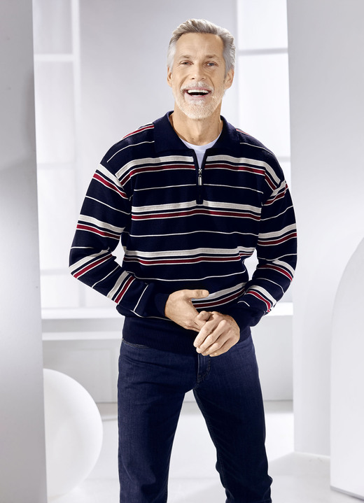 Gemustert - Polopullover, in Größe 046 bis 062, in Farbe MARINE Ansicht 1