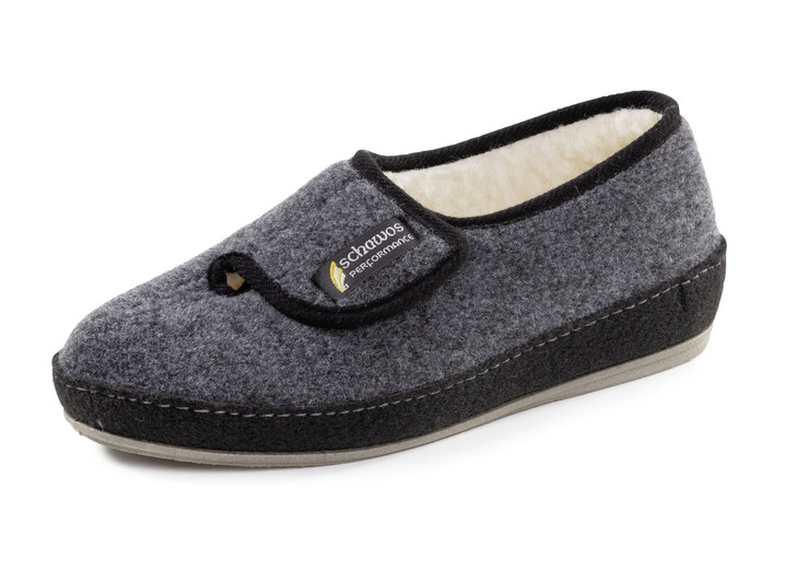 Huisschoenen - Gevoerde herenpantoffels, met nieuwe wol, in Größe 040 bis 046, in Farbe ANTRACIET-ZWART Ansicht 1