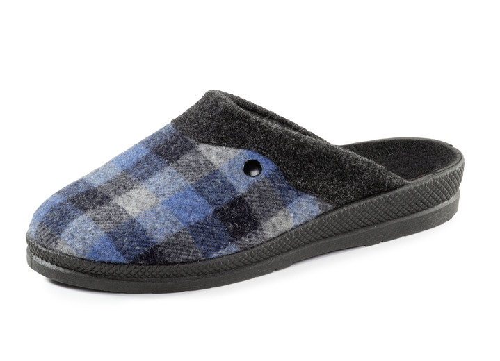 Huisschoenen - Slippers gemaakt van geruit textielmateriaal, in Größe 040 bis 046, in Farbe BLAU-GRAU Ansicht 1