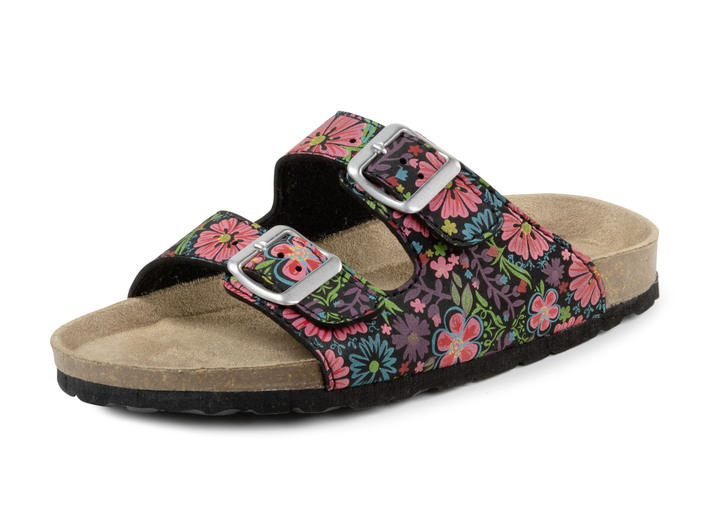 Sandalettes & slippers - Muiltjes in een speels geprint dessin, in Größe 036 bis 042, in Farbe ZWART-MEERKLEURIG Ansicht 1