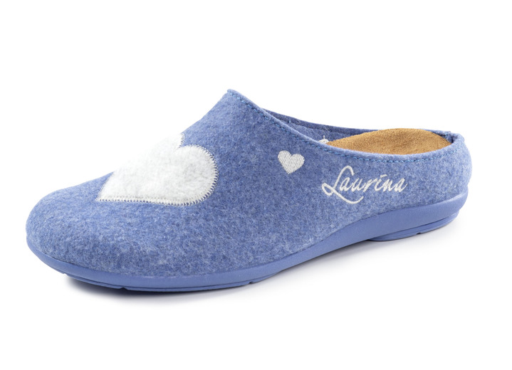 Huisschoenen - Laurina, klassieke damespantoffels, met uitneembaar voetbed, in Größe 035 bis 041, in Farbe MAÏS BLAUW Ansicht 1