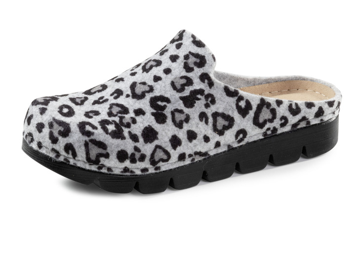 Huisschoenen - Laurina pantoffels van bedrukt vilt, in Größe 036 bis 042, in Farbe GRIJS-ZWART Ansicht 1