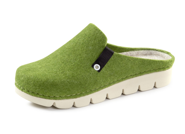 Huisschoenen - Laurina, trendy damespantoffels, breedte G, met anatomisch gevormd voetbed, in Größe 036 bis 042, in Farbe APFELGRÜN Ansicht 1