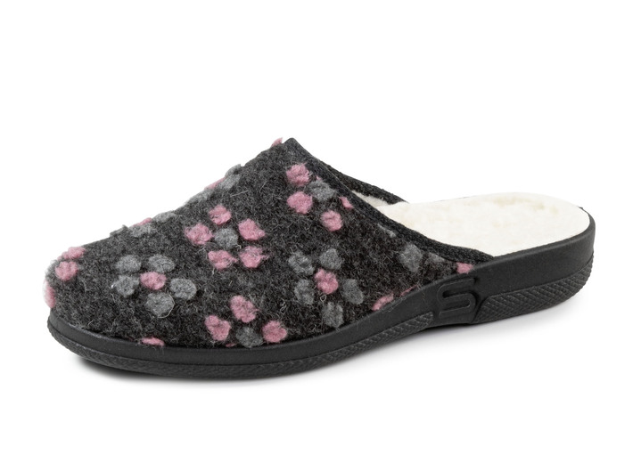 Huisschoenen - Slippers met bloemmotief, in Größe 036 bis 042, in Farbe ANTHRAZIT-ROSA Ansicht 1