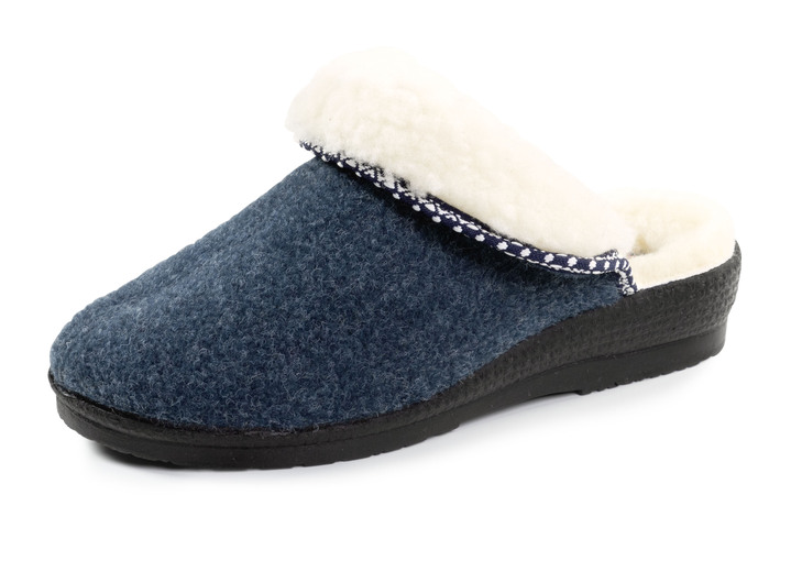 Huisschoenen - Warme damespantoffels, breedte H, met wol, in Größe 036 bis 042, in Farbe BLAUW Ansicht 1