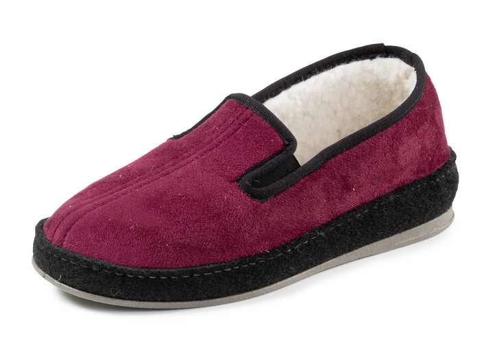 Huisschoenen - Ademende velours pantoffels, in Größe 036 bis 042, in Farbe BORDEAUX-SCHWARZ Ansicht 1