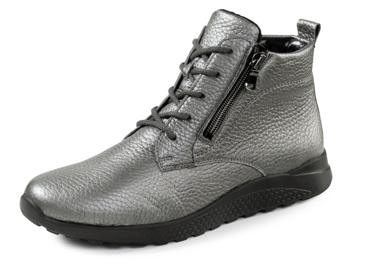 Breedte H - Waldläufer, comfortabele dames enkellaarsjes, winterschoenen, breedte H, gemaakt van hertenleer, in Größe 4 1/2 bis 9, in Farbe OUDZILVER Ansicht 1
