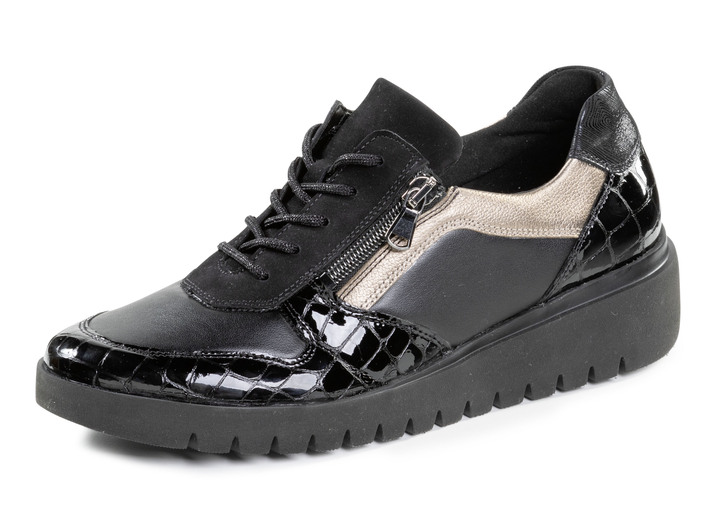 Weite H - Sneaker, in Größe 035 bis 080, in Farbe SCHWARZ-ALTGOLD Ansicht 1