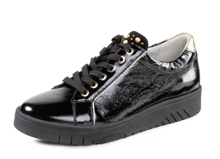Instappers & veterschoenen - Ranger veterschoen gemaakt van zacht knokkelleer, in Größe 3 1/2 bis 8, in Farbe SCHWARZ-GOLD Ansicht 1