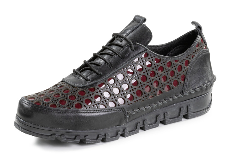Instappers & veterschoenen - Gemini veterschoen van geperforeerd nappaleer, in Größe 036 bis 042, in Farbe SCHWARZ-BORDEAUX Ansicht 1