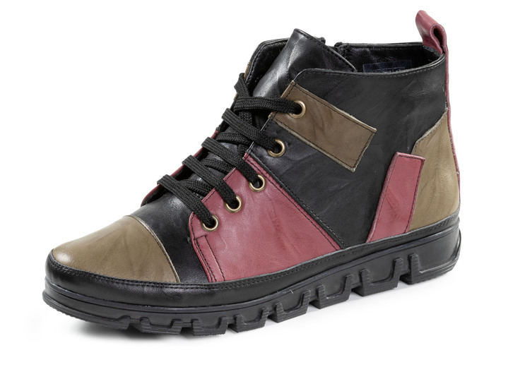 Stiefel & Stiefeletten - Schnür-Booties, in Größe 036 bis 042, in Farbe SCHWARZ-ROT-GRÜN Ansicht 1