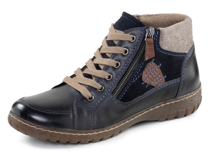Stiefel & Stiefeletten - Schnür-Booties, in Größe 036 bis 042, in Farbe DUNKELBLAU-BRAUN Ansicht 1