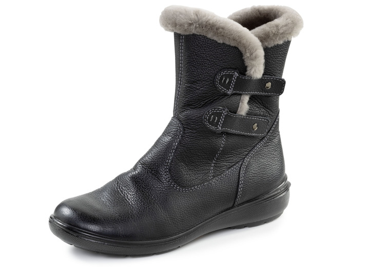 Laarzen & laarsjes - Gevoerde dames enkellaarsjes, winterschoenen, met lamsvacht, in Größe 036 bis 042, in Farbe ZWART Ansicht 1