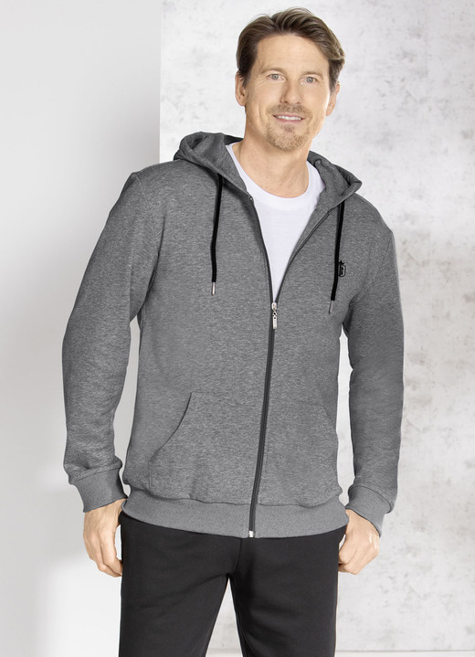 Vrijetijdspakken - Capuchonjack in 5 kleuren, in Größe 3XL (64/66) bis XXL (60/62), in Farbe DUNKELGRAU MELIERT Ansicht 1