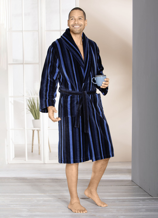 Badjassen - Badjas van comfortabele kwaliteit, in Größe L (52/54) bis XXL (60/62), in Farbe BLAUW-ZWART