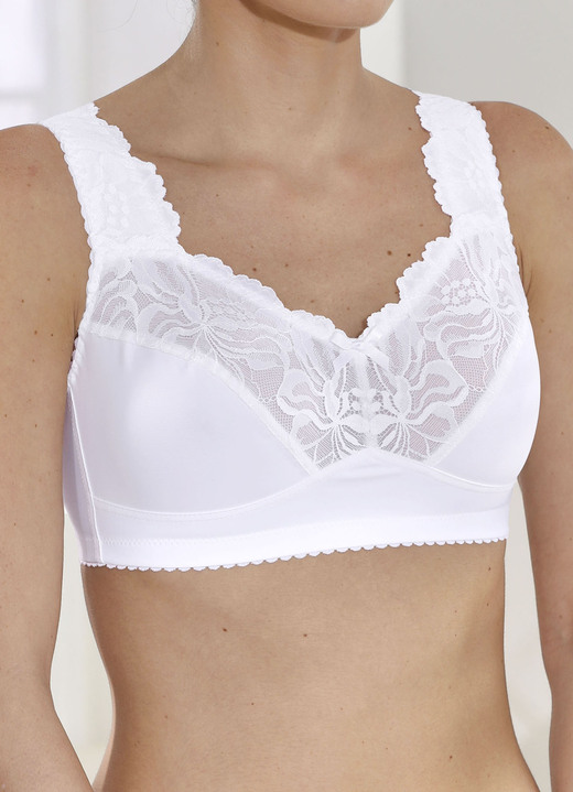 BH zonder beugel - BH met mooie elastische kant, in Größe 080 bis 110, in Cup E, in Farbe WIT Ansicht 1