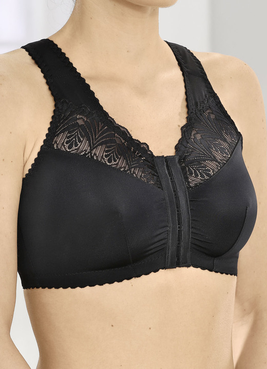 BH zonder beugel - BH met praktische sluiting aan de voorkant, in Größe 080 bis 105, in Cup B, in Farbe SCHWARZ Ansicht 1