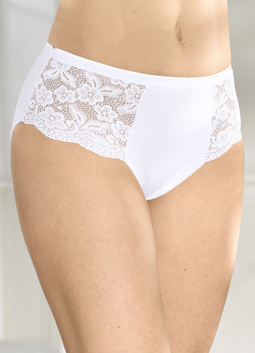 Slips - Laurina set van vier slips met elastische kant, in Größe 036 bis 050, in Farbe WIT Ansicht 1
