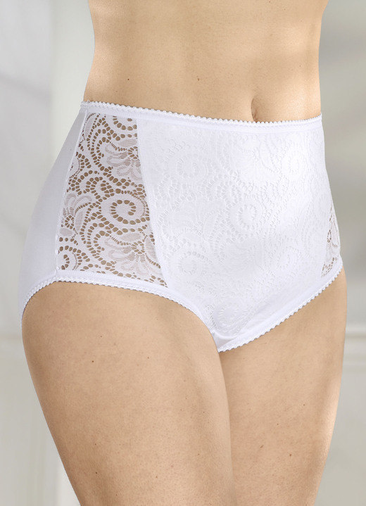 Slips - Set van drie slips met elastische kant, in Größe 038 bis 052, in Farbe WIT Ansicht 1
