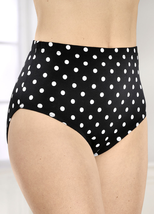 Slips - Set van vier slips met elastische tailleband, in Größe 038 bis 062, in Farbe 2X ZWART-WIT GEDRUKT, 2X ZWART Ansicht 1