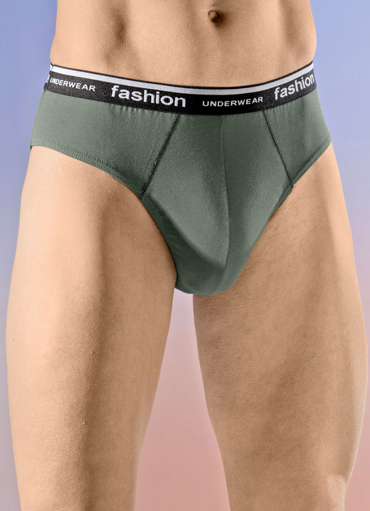 Slips & onderbroeken - Set van vier slips met elastische tailleband, in Größe 004 bis 010, in Farbe 2X OLIJF, 2X ZWART