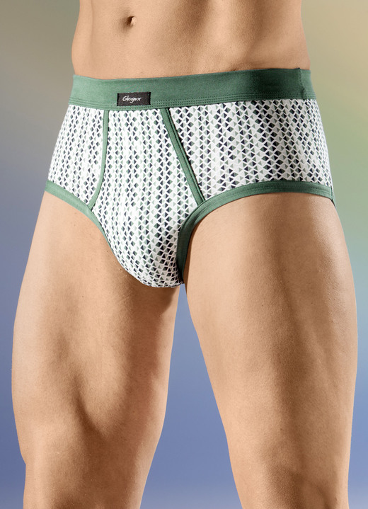 Slips & onderbroeken - Set van vier slips met zachte tailleband, in Größe 005 bis 011, in Farbe 2X GROEN-WIT, 2X JEANS BLAUW-WIT Ansicht 1