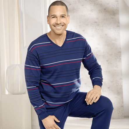 Interlock pyjama met V-hals en manchetten
