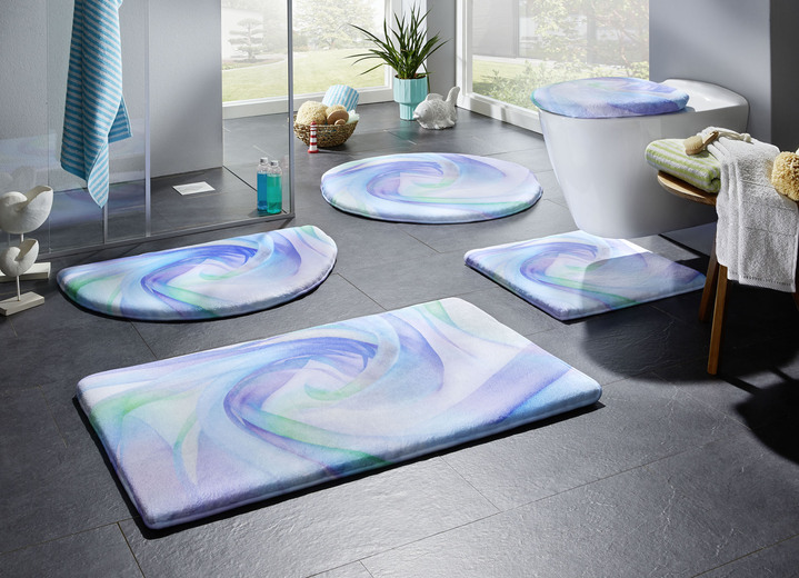 Badmatten - Fantastisch zachte, bedrukte badmatten, in Größe 100 (Matje, halfrond 50/80 cm) bis 112 (motief-toiletdekselafdekking 47/ 50 cm), in Farbe GROEN-VIOLET Ansicht 1