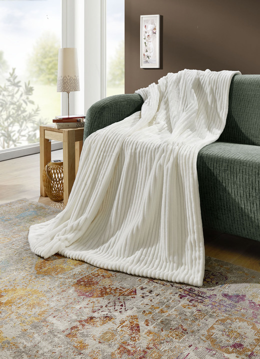 Woondekens - Woonaccessoires in fijne corduroy-look, in Größe 225 (Deken, 150 x 200 cm ) bis 410 (gevuld kussen, 50x 50 cm), in Farbe CREME Ansicht 1