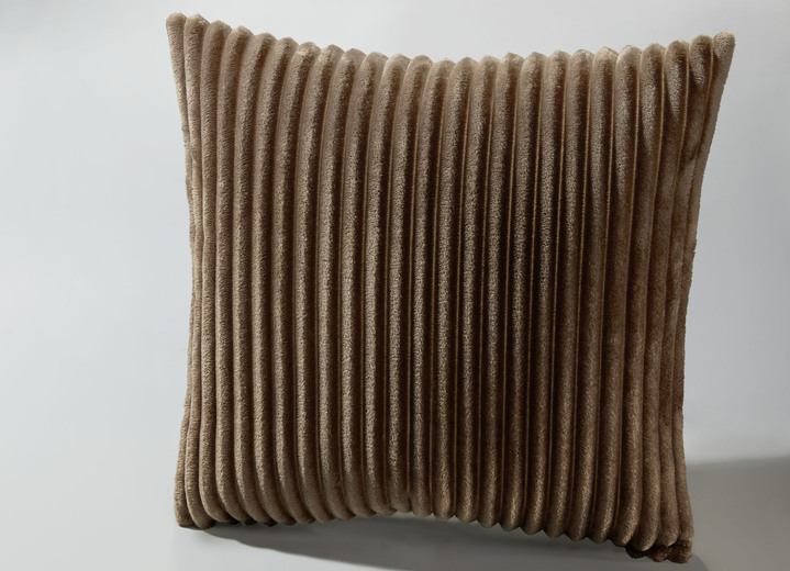 Woondekens - Woonaccessoires in fijne corduroy-look, in Größe 225 (Deken, 150 x 200 cm ) bis 410 (gevuld kussen, 50x 50 cm), in Farbe TAUPE Ansicht 1