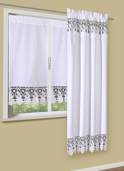 Klassisch - Scheiben-Gardine, in Größe 402 (Scheiben-Gardine, H60xB36 cm) bis 520 (Seitenschal, H180xB88 cm), in Farbe WEISS Ansicht 1