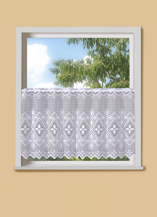 Kurzgardinen - Kurzstore, in Größe 661 (H28xB 95 cm) bis 791 (H48xB155 cm), in Farbe WEISS
