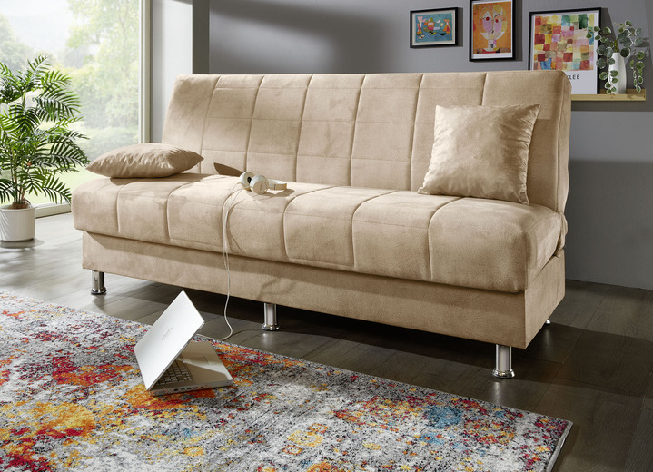 Slaap sofa`s - Slaapbank met bedstee en sierkussens, in Farbe CRÈME Ansicht 1