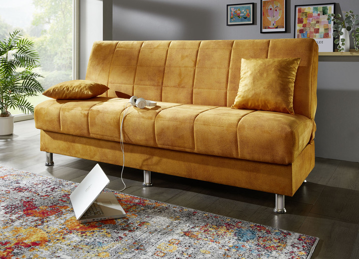 Slaap sofa`s - Slaapbank met bedkast en sierkussens, in Farbe SAFRAAN Ansicht 1