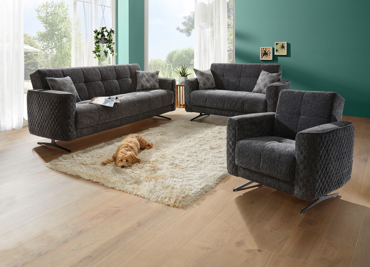 Gestoffeerde meubels - Gestoffeerd meubilair met bedfunctie en sierkussens, in Farbe ANTHRAZIT, in Ausführung Fauteuil Ansicht 1