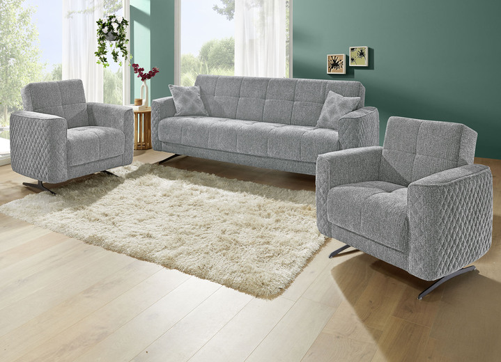 Gestoffeerde meubels - Gestoffeerd meubilair met bedfunctie en sierkussens, in Farbe GRIJS, in Ausführung Fauteuil Ansicht 1