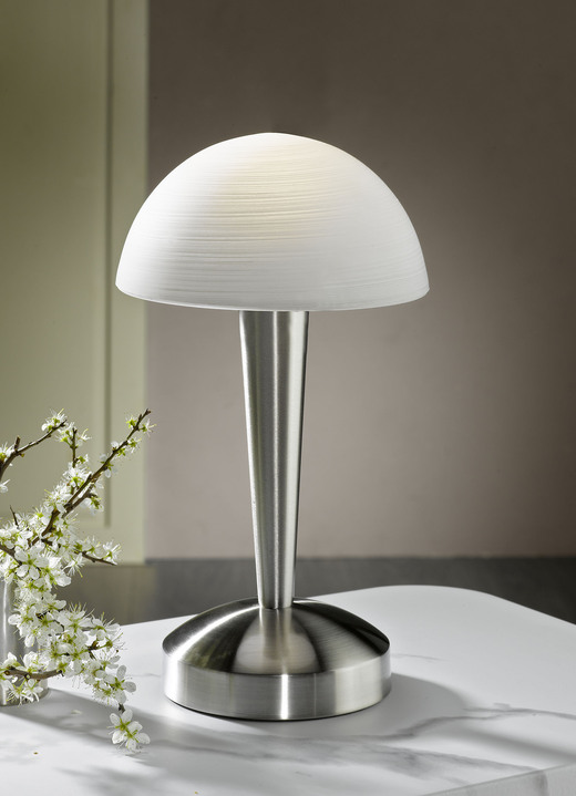 Tafellampen - Tafellamp van metaal en glas met gloeilamp, in Farbe NICKEL, MATT Ansicht 1
