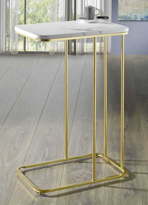 Bijzettafels - Bijzettafel gemaakt van goudkleurig geverfd buisstaal, in Farbe GOUDEN MARMER LOOK