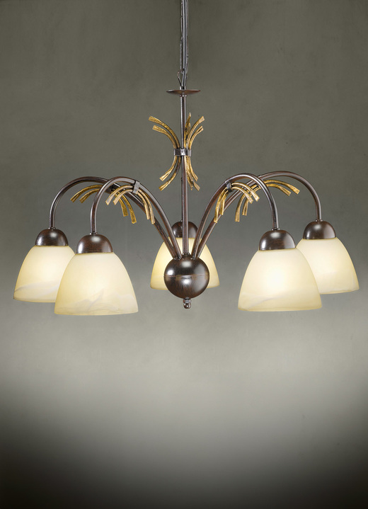 Plafondverlichting - Hanglamp, 5-lichts, met ijzeren frame, in Farbe ZWART-ROEST-GOUD Ansicht 1