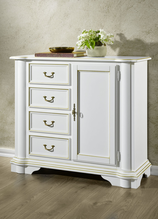 Sideboards - Ladekast serie gemaakt van gedeeltelijk massief hout, in Farbe WALNOOT GOUD, in Ausführung Commode met schuifladen Ansicht 1