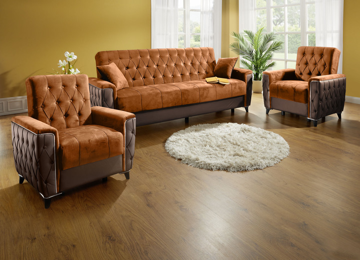 Gestoffeerde meubels - Gestoffeerd meubilair met bedkast en ligfunctie, in Farbe BRUIN TERRA, in Ausführung Fauteuil met functie Ansicht 1