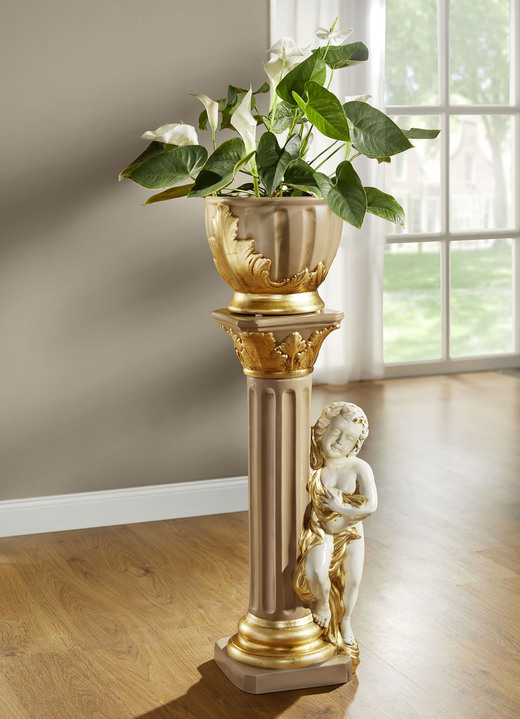 Woonaccessoires - Handgeschilderde zuil met sierpot, in Farbe BEIGE-GOUD Ansicht 1