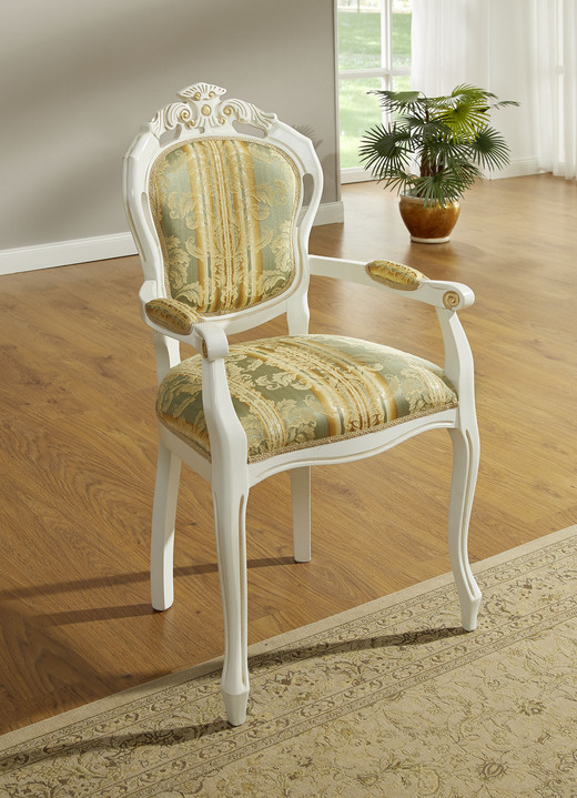 Stoelen & zitbanken - Eetkamerstoelen met massief beukenhouten frame, in Farbe GROEN-WIT, in Ausführung Armleuningfauteuil Ansicht 1