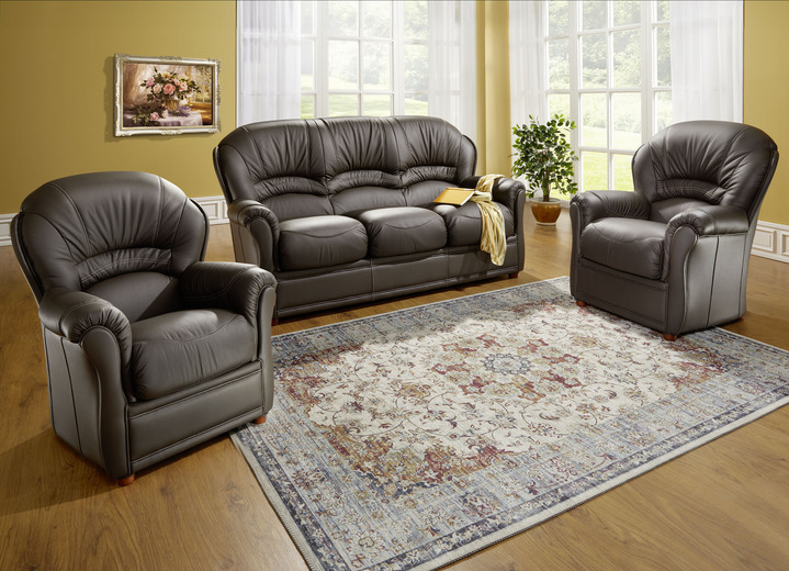 Gestoffeerde meubels - Gestoffeerd meubilair met bekleding van echt leer, in Farbe DONKERBRUIN, in Ausführung Leren fauteuil Ansicht 1